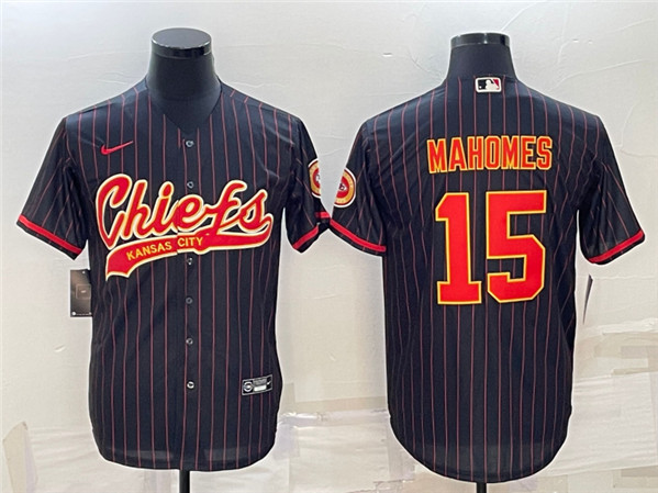 Men's Kansas City Chiefs #15 Patrick Mahomes Black With Patch Cool Base Stitched Baseball Jersey